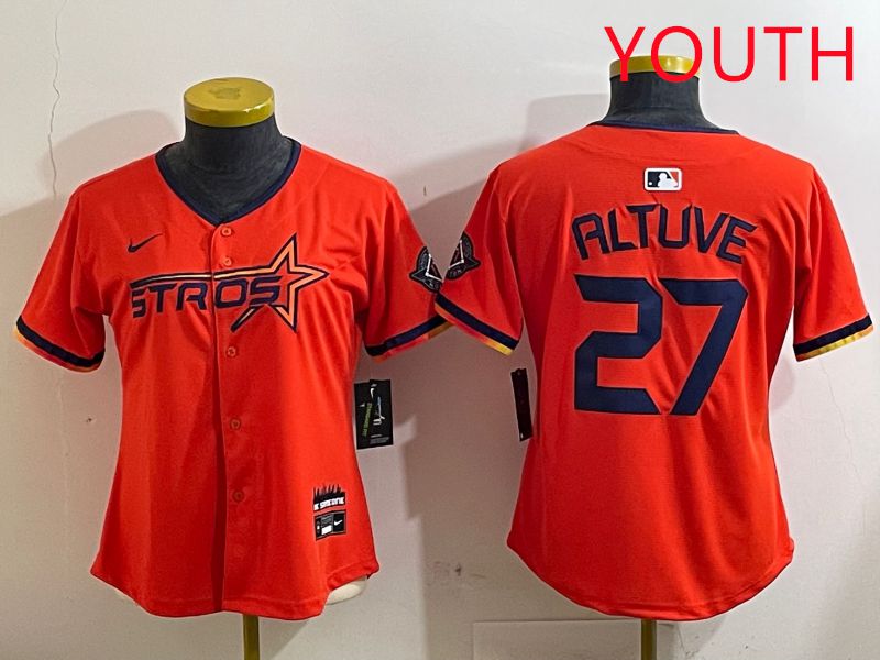 Youth Houston Astros #27 Altuve Orange Three generations Joint Name 2025 Nike MLB Jersey style 412->youth mlb jersey->Youth Jersey